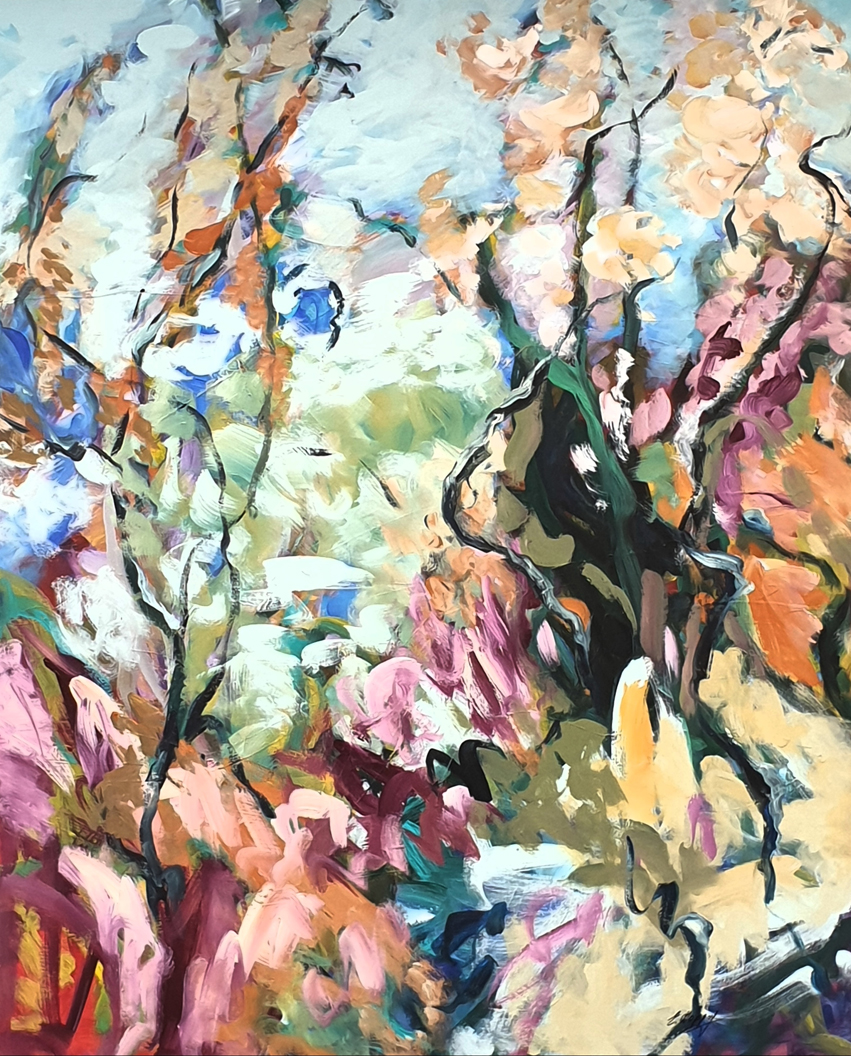 Eva Hoppert: Frühling in der Luft, 2021, Acryl auf Leinwand, 110 x 80 cm