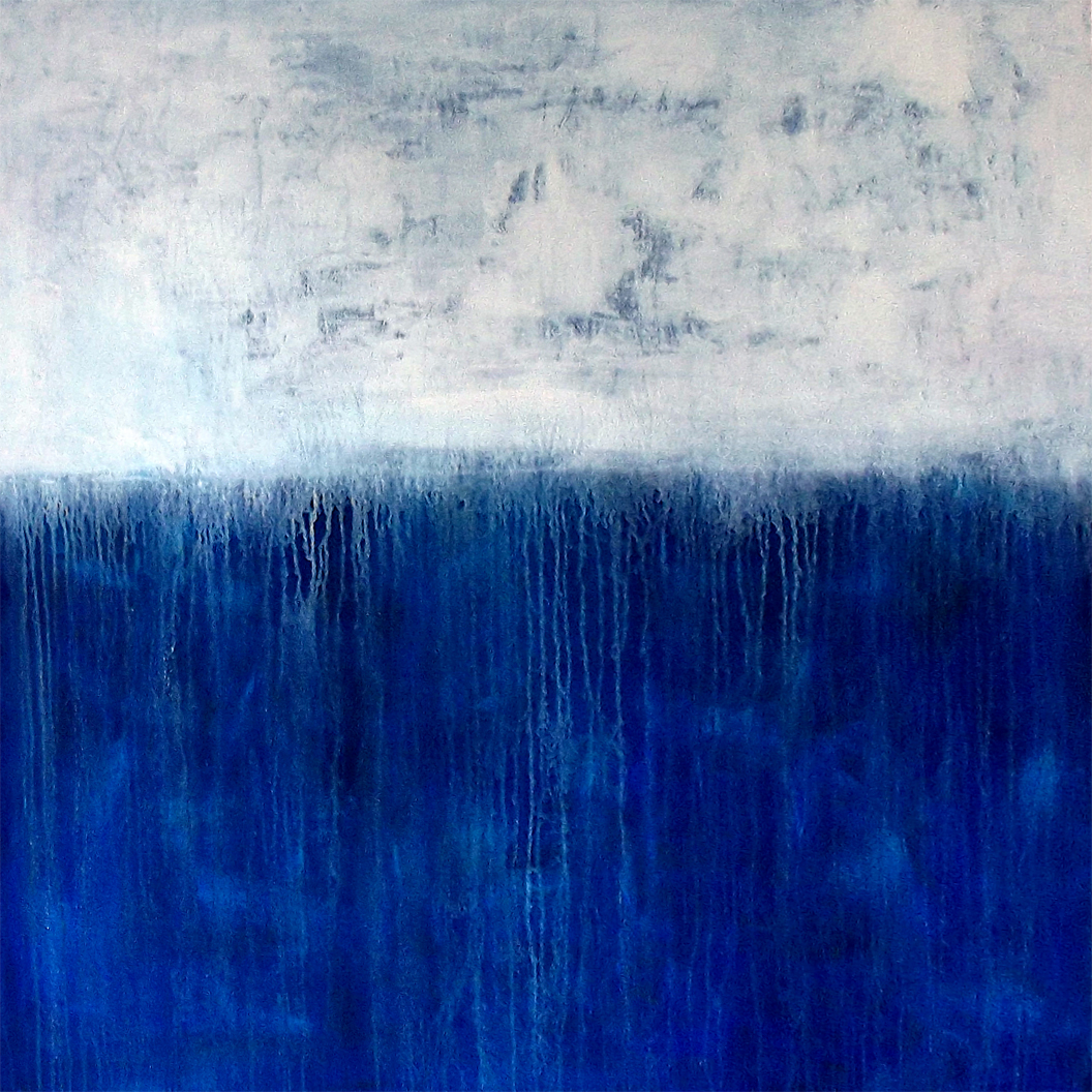 Heike Schmidt: White Blue, Acryl und Sand auf Leinwand, 150 x 150 cm