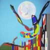 Marlis G Schill: Visit from Outer Space, 
Acryl auf Leinwand, Schattenfugenrahmen, 63 × 63 × 3,5 cm (inkl. Schattenfugenrahmen), 60 × 60 × 1,8 cm Bildgröße