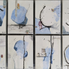 Karin Genitheim: Le bleu du ciel, Acryl, Mixed Media auf Leinwand, 8 Werke, jeweils 24 × 18 cm