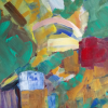 Elke Koch: Durchdringendes Blau, Mischtechnik hinter Glas, 100 × 80 cm