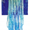 Andrea Schwörer: „refurbed“ waterfall, Acryl/Druckfarbe auf und mit Textil auf Holz, 202 × 42 × 6 cm