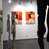 Blick in die Ausstellung, vorne Skulpturen von Jolanta Switajski, hinten Gemälde von Hans Gunsch
