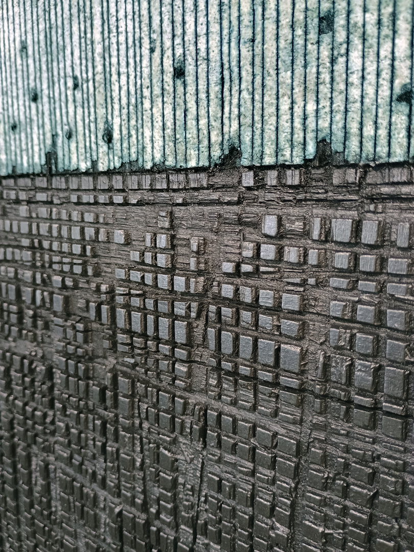 Helm Zirkelbach: "Mantra Verde", Öl, Acryl, Graphit auf Holz (Detail)