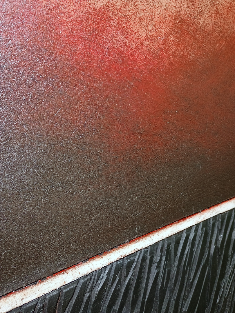 Helm Zirkelbach: "3steps-Landscape Red", Öl, Acryl, Graphit auf Holz (Detail)