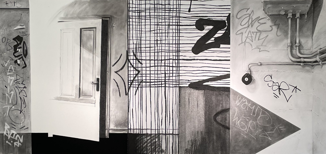 Zeichnung, Malerei, schwarz-weiss, Türe, Elektrik, Linien