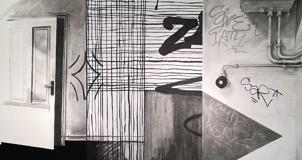 Zeichnung, Malerei, schwarz-weiss, Türe, Elektrik, Linien